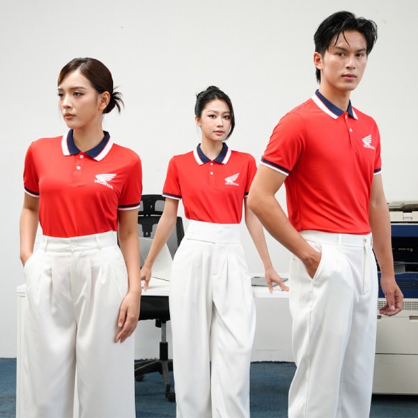 Áo đồng phục công ty màu đỏ cổ tim