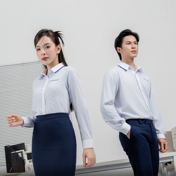 Bộ áo đồng phục công sở kẻ sọc in logo ngân hàng