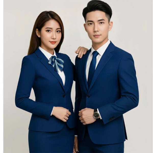 Bộ đồng phục vest công sở màu xanh