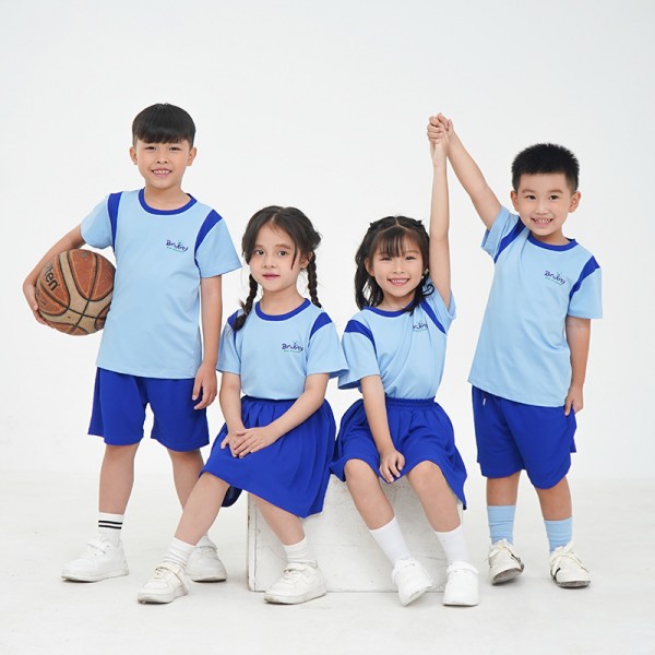 Áo thể thao đồng phục mầm non màu xanh dương