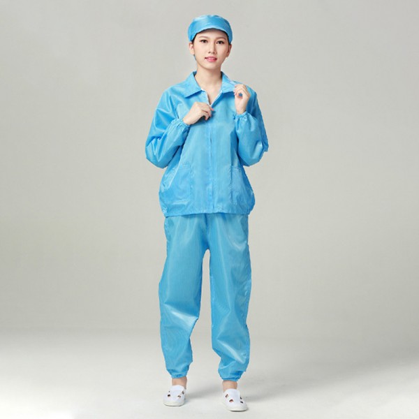 Đồng phục phòng sạch kẻ chỉ màu xanh