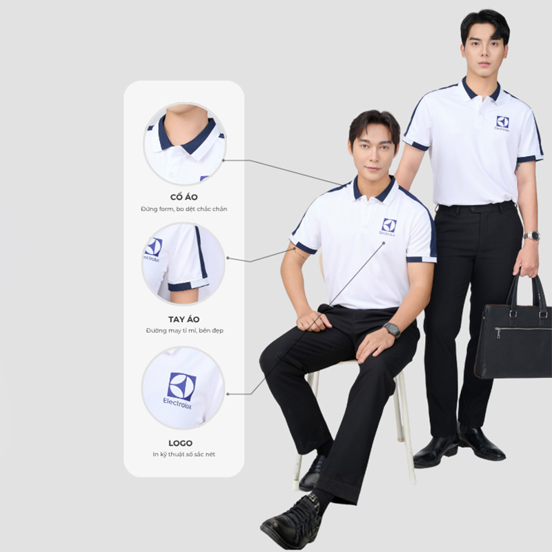 Áo polo đồng phục mà tráng viền xanh đen