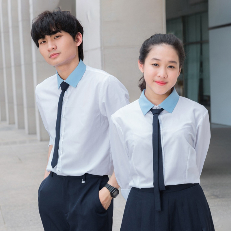 Đồng phục học sinh màu trắng viền xanh